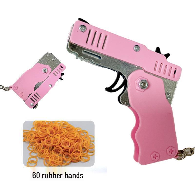 Folding Alloy Rubber Band Gun Toy Keychain for Kids