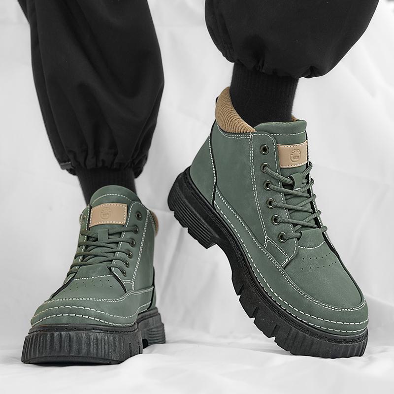 Autumn Winter Outdoor Men's Boots Green Retro Tooling Ankle Boots For Man Non-slip Platform Man Motorcycle Boots botas de hombre