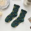 5Pairs Embroidery Women Cotton Socks Sweet Autumn Flower Socks Mid Tube Socks Girls  Autumn Winter