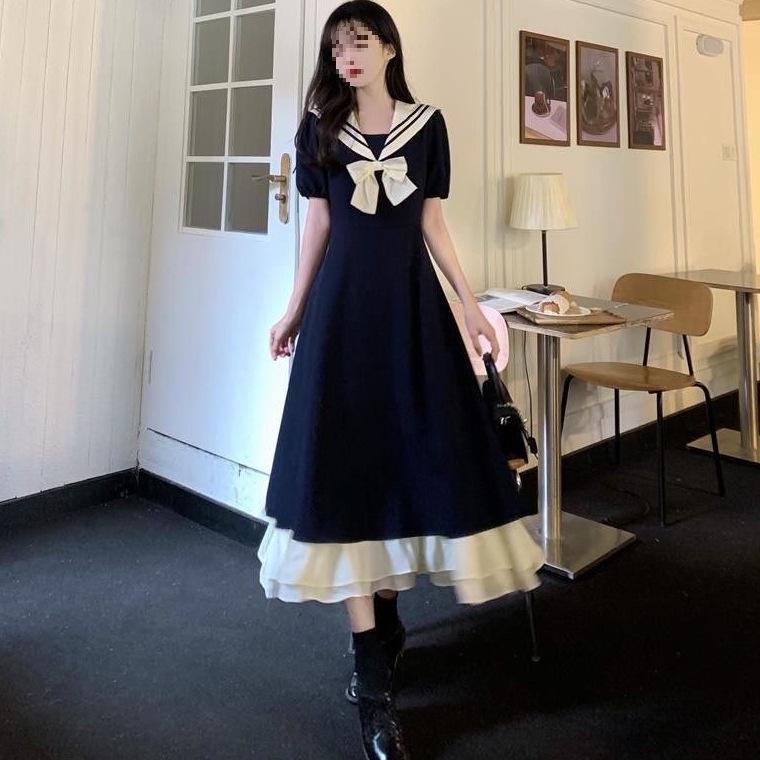 Plus Size Summer Puff Sleeve Bowknot A-line Dress
