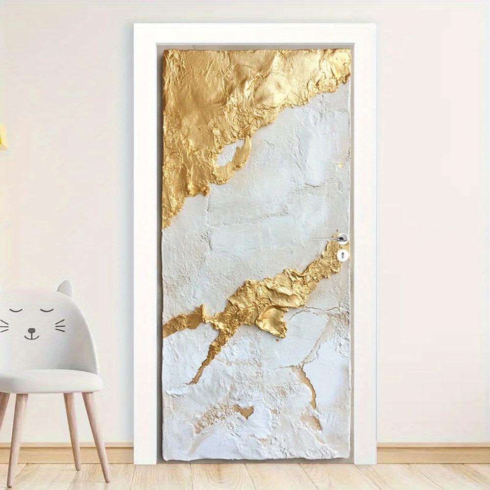 1 Satz/2 Stück Moderne Tür Wandaufkleber, PVC Selbstklebend Abnehmbares Wandbild - Abstrakte Tür Aufkleber Dekoration - Kreative Goldene Textur Tür Wandbild