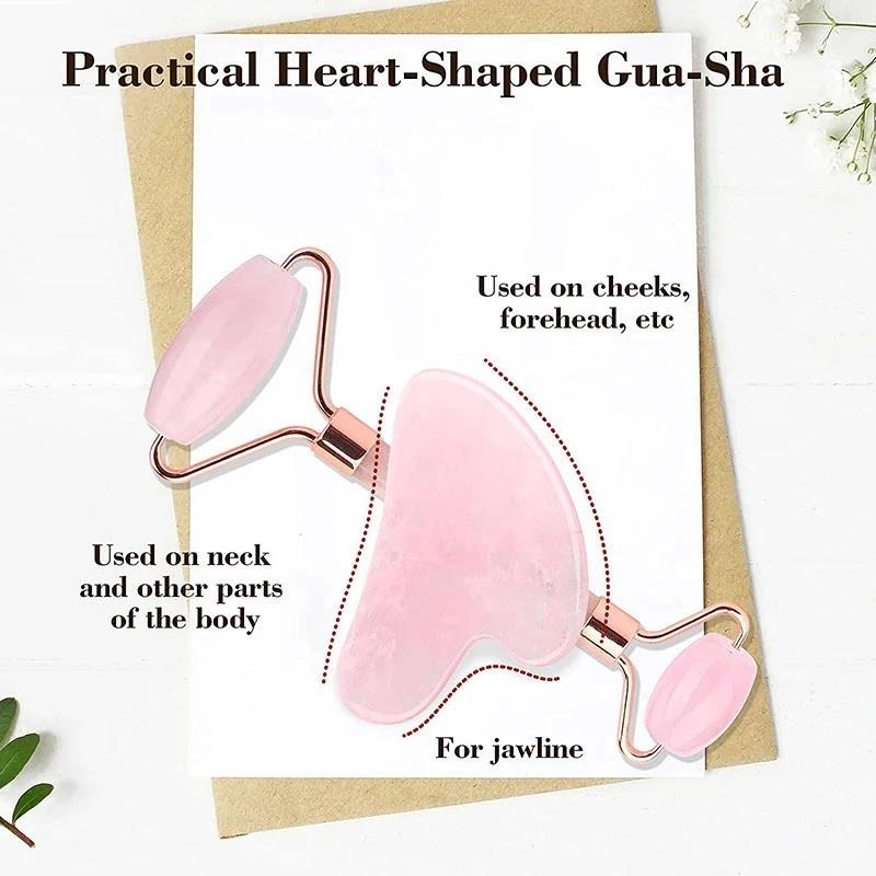 2/3/4 Stück Natürlicher Rosenquarz Obsidian Jade Roller Gua Sha Stein Set Gouache Schaber Gesichtsstraffung Anti-Falten Hautpflege Werkzeuge