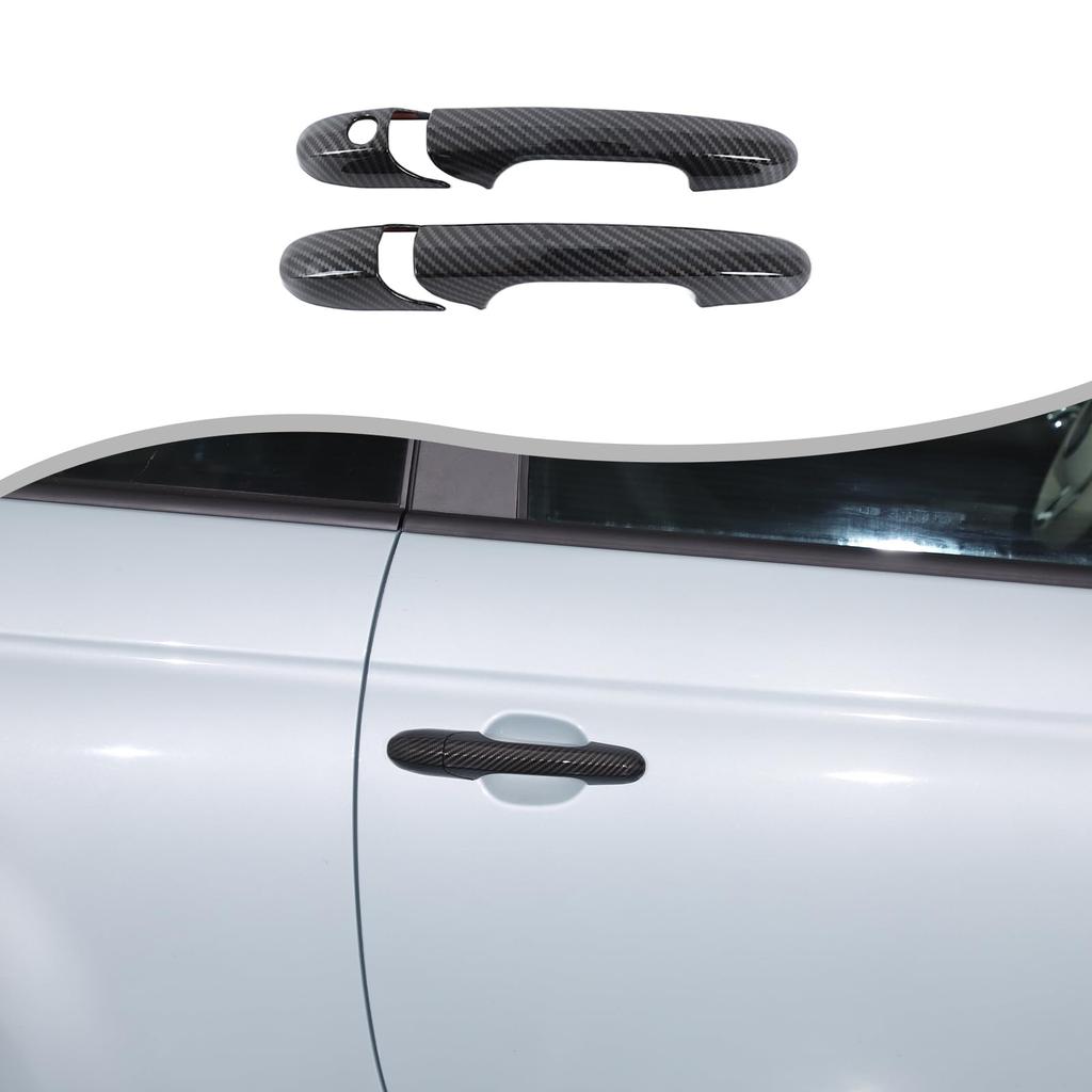 Hcilloend Door Handle Covers for New Fiat 500 Outer Door Knob Adhesive Easy Custom Set Fiber (2007-2025), Handles, ABS, Type, Installation,