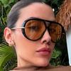 Fashion Sunglasses: Unisex Double Bridge Large Frame Pilot Style with Curved Temples