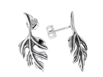 Silver Stud Earrings Large Leaves Oxidized Leaves Post Silver 925