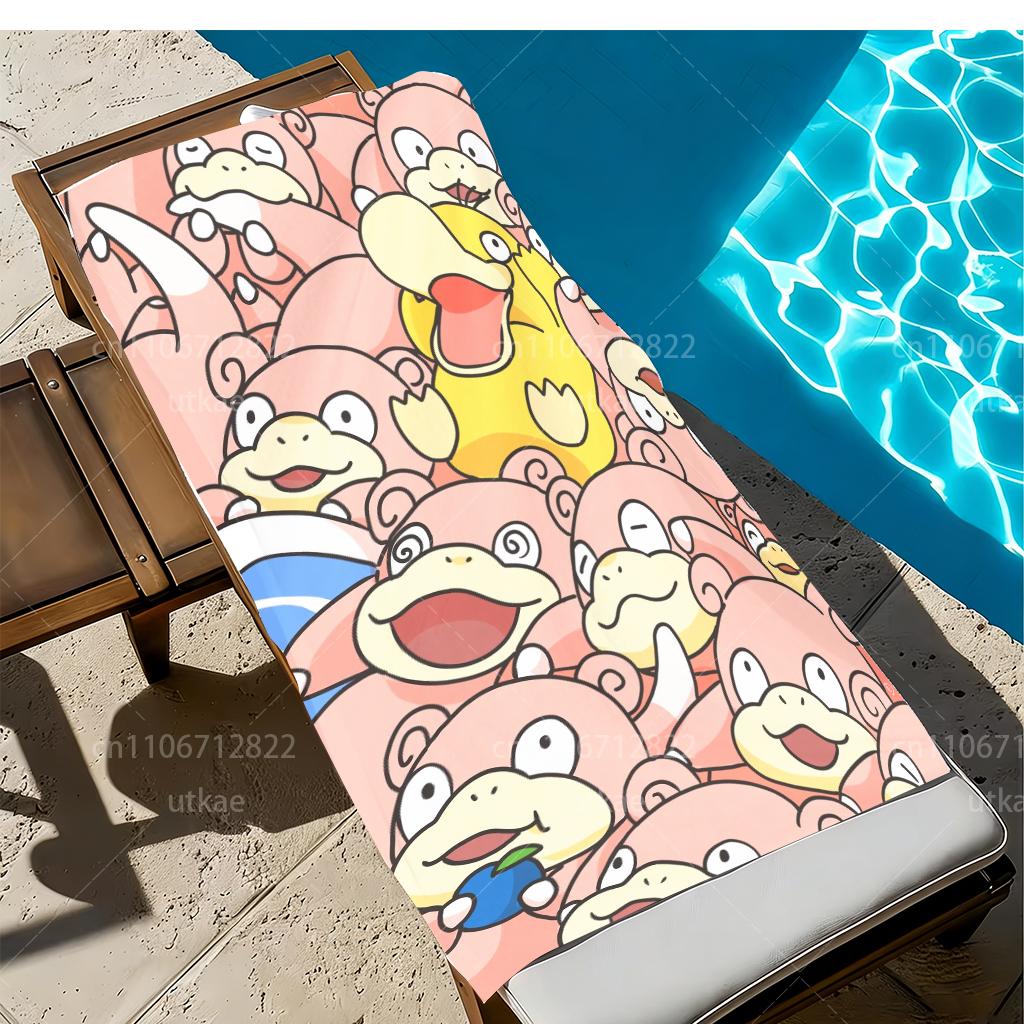Cute Cartoon Beach Towel Psyduck & Slowpoke Oversized Microfiber Towel for Yoga Camping Outdoor