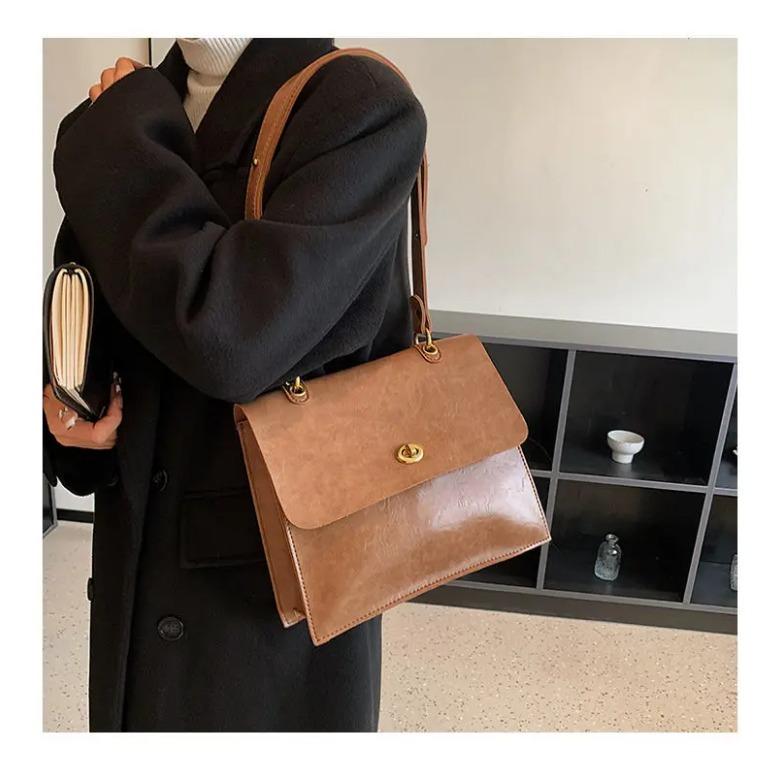 Винтажная кофейная сумка через плечо для женщин в стиле преппи — фото 10