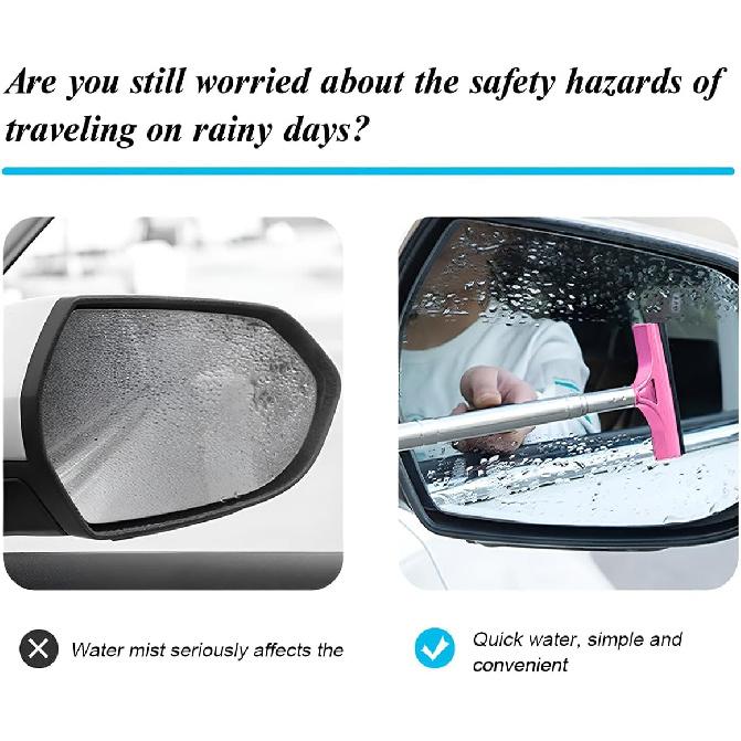 Car Side Mirror Squeegee, Anti-Fog & Water Retractable Vehicle Rearview Mirror Wiper with Telescopic Long Handle, Portable Auto Glass Cleaning Tool,