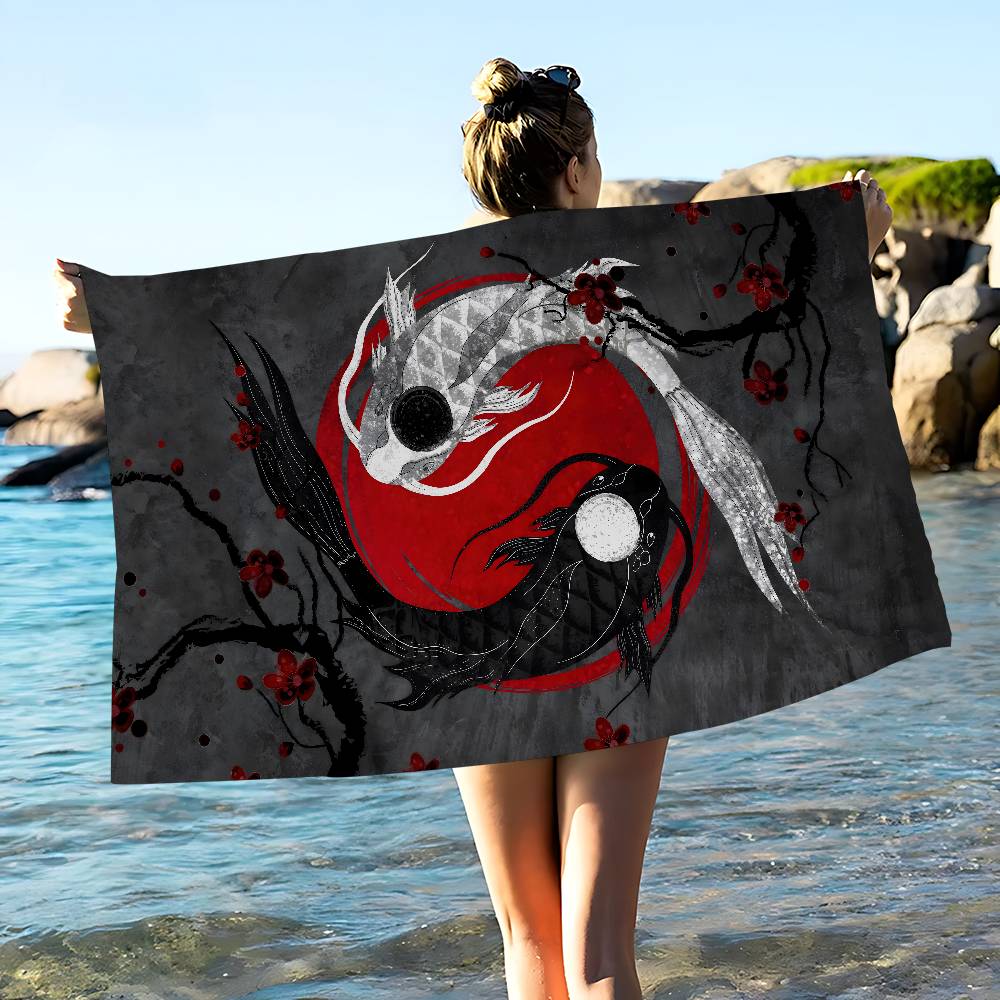 Modern Chinese Koi Tai Chi Eight Trigrams Yin Yang Bath Towel Microfiber Soft Water For Girl Kids Decorative Cartoon Beach Towel