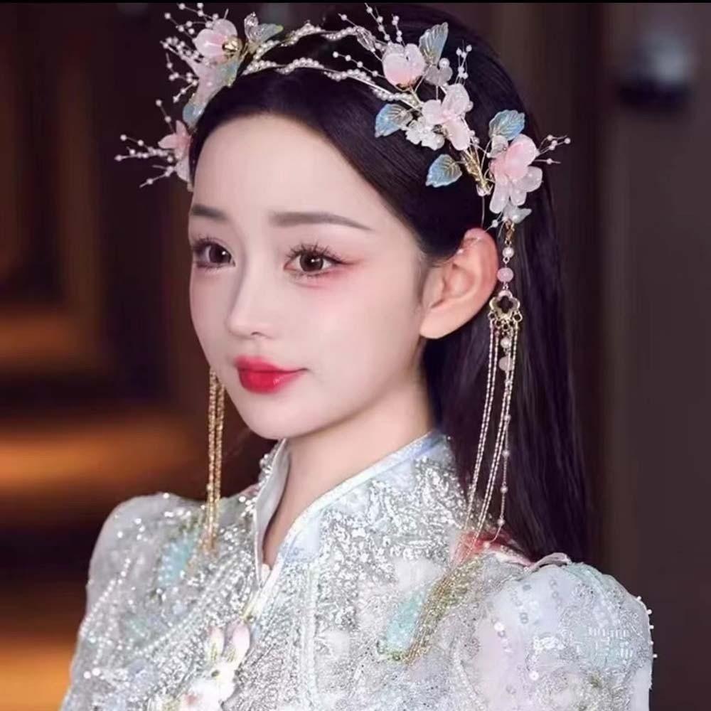 Flower Hanfu Tassel Hair Hoop Beads Swaying Fairy Headwear Chinese Ancient Hairband  Girls