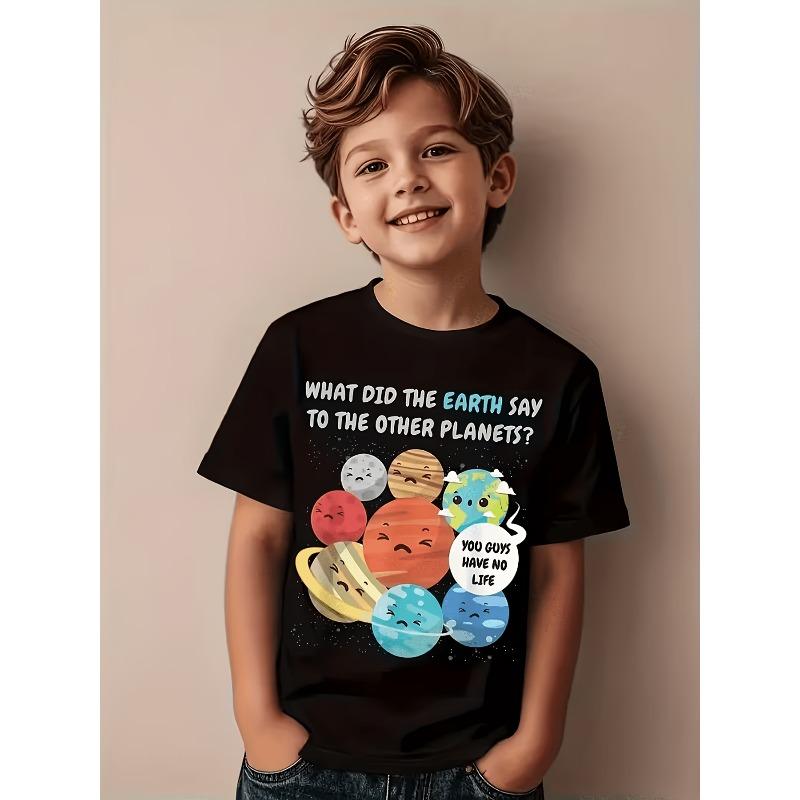 Boys Crewneck Short Sleeve T-Shirt, Solar System Planets Print 110