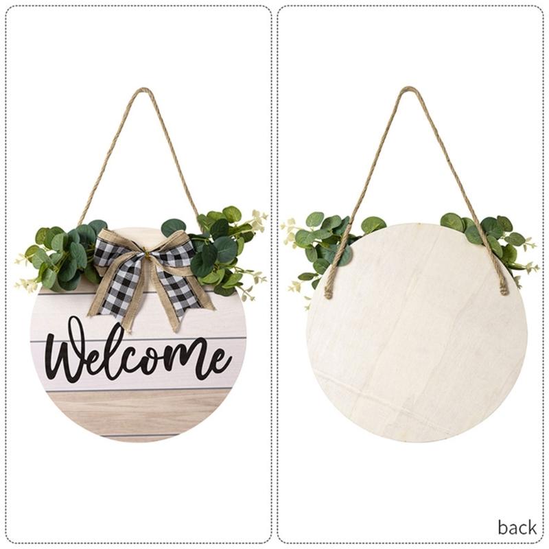 Welcome Front Door Round Wood Sign Hanging Eucalyptu Farmhouse Porch Spring Gift for Decorations