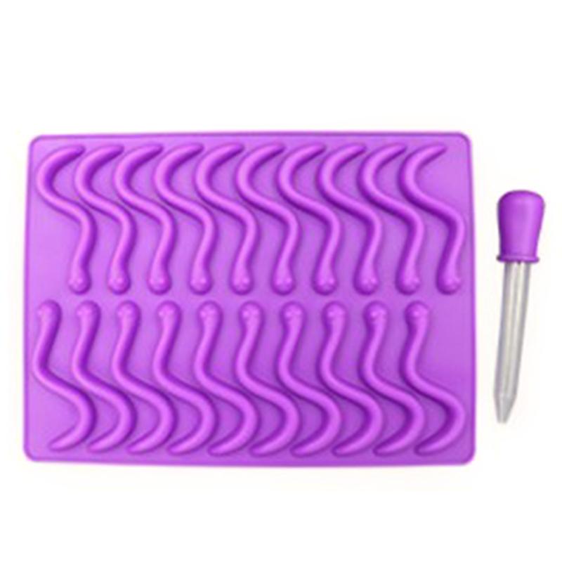 20 Cavity Earthworms Silicone Mold Gummy Jelly Candy Chocolate Mold Cake Decorating Tools DIY Baking Moulds with Dropper 1 фиолетовый