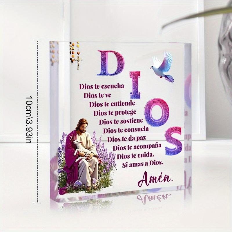 2D Flat, Bohemian Style Spanish "Dios" Prayer Acrylic Desktop Decoration Plaque, Jesus, Lamb, Suitable for wall Decoration, porch, Room, Villa, accent