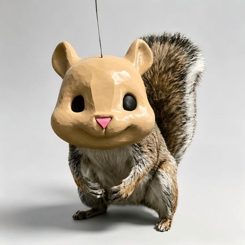 3D Printed Cute Squirrel Head Feeder Fun Animal Face Hanging Pendant Feeder Outdoor Garden For Home Decoration Gifts