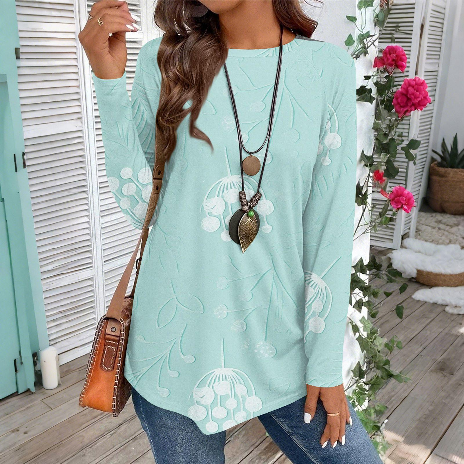 

Women s Casual Plus SizeLong Sleeved Round Neck Vintage Ethnic Printing T-shirt Top Pullover L