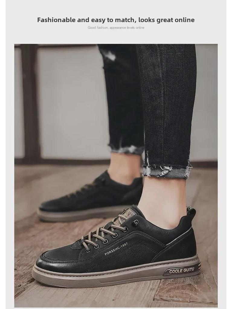 2025 Summer Men's Casual Leather Sneakers - Trendy, Non-Slip, Low-Top Sports Shoes