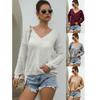 Casual Solid Knit Sweater Ladies V Neck Crew Neck Warm Daily Long Sleeve Blouse