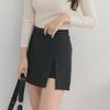 High-Waist Slim A-Line Skirt Pants with Slit - Black 2022
