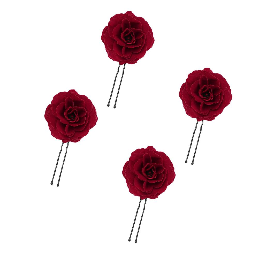

6 шт. шпильки-заколки для волос, шикарные аксессуары для вечеринок для девочек-цветочниц, свадебный головной убор из цинкового сплава с розой «Мисс невеста» красный