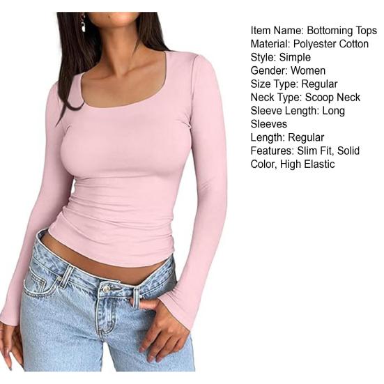 Γυναικεία Μπλούζες Βάσης Στρογγυλή Λαιμόκοψη Μακρυμάνικες Εφαρμοστή Γραμμή Πουλόβερ Μπλούζες Μονόχρωμες Υψηλής Ελαστικότητας Κανονική Εφαρμογή Ευέλικτη Μπλούζα