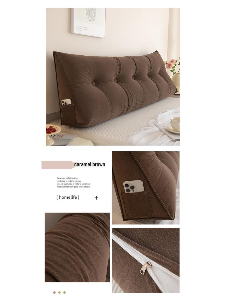 Removable & Washable Leather Velvet Triangle Headboard Cushion Pillow with Soft Lumbar Backrest for Sofa and Dormitory