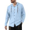 Men's 100% Cotton Hooded Drawstring Shirt, Solid Color Loose Fit Long Sleeve Casual Beach Overshirt for Men