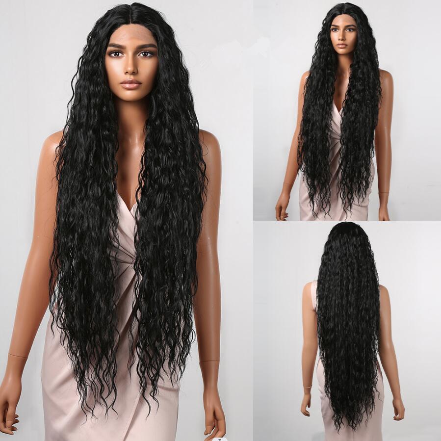 ALAN EATON Lace Front Super Long Brown Wavy Synthetic Wigs Curly Wig for Women Cosplay Daily Natural Use Hair Heat Resistant Fiber