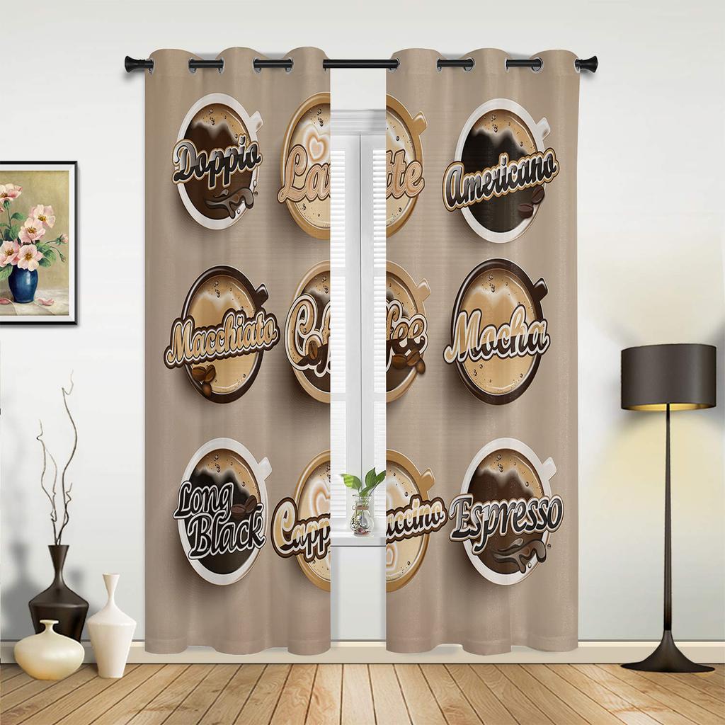 Coffee Coffee Cup Art Window Curtain Bedroom Living Room Window Drapes Kitchen Decoration Blinds Curtain