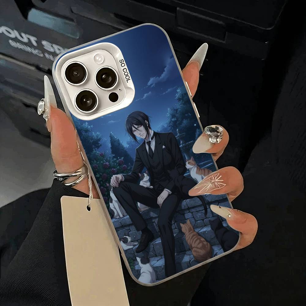 Classic anime-B--Black- Butler Phone Case For iPhone 11 12 13 14 15 16Pro Max Plus White Sliver Phone Cover