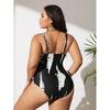 2024 Übergröße Schwarz & Weiß Schlankmachender Einteiliger Bikini für Damen