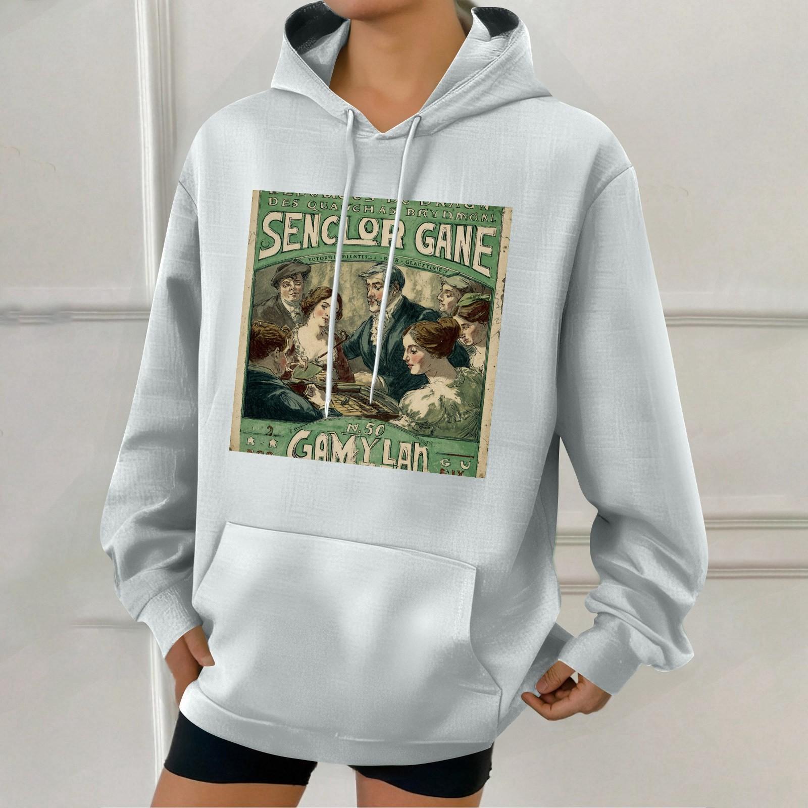 

Женская модная толстовка с капюшоном в стиле ретро с принтом и карманами XL