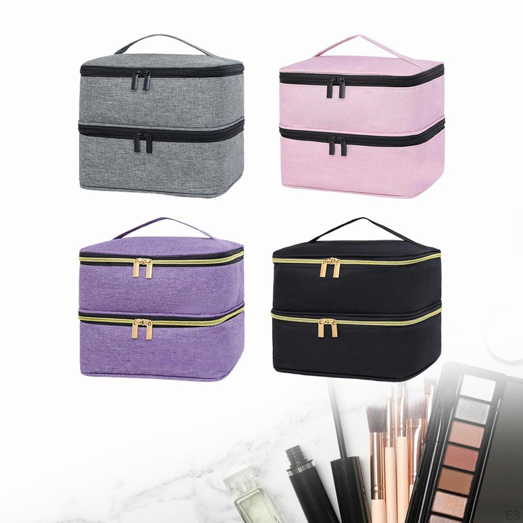 2 Tier Nail Polish Storage Bag with Dividers, Holds 30 Bottles, for Supplies Women