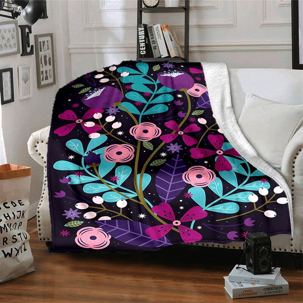 1pc Floral Fantasy Print Blanket   Lightweight Flannel Throw Blanket For Sofa, Bed, Living Room, Office, Outdoor Travel, Camping