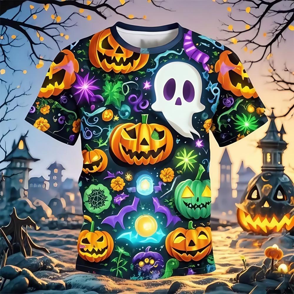 Halloween Boy's T-Shirt Pumpkin Pattern Summer Short Sleeves Casual Fashion Print Kids Tops 3-14Y Party Gift Children's Clothing