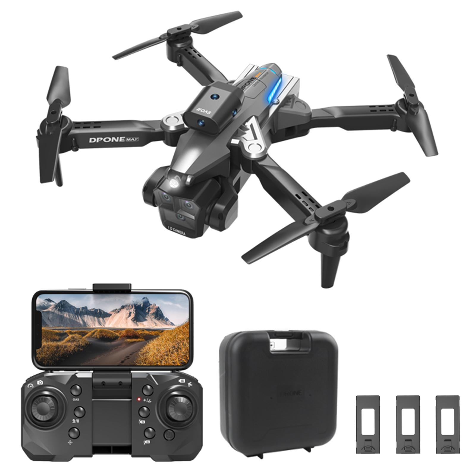 Drone télécommandé avec double caméra 4K quadrirotor sans tête pliable avec évitement d'obstacles 3 Battery
