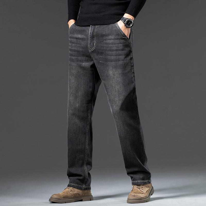 Autumn Winter Men's Loose Straight Leg Jeans Retro Washed Elastic Casual Pants Suitable for All Seasons Versatile Pants
