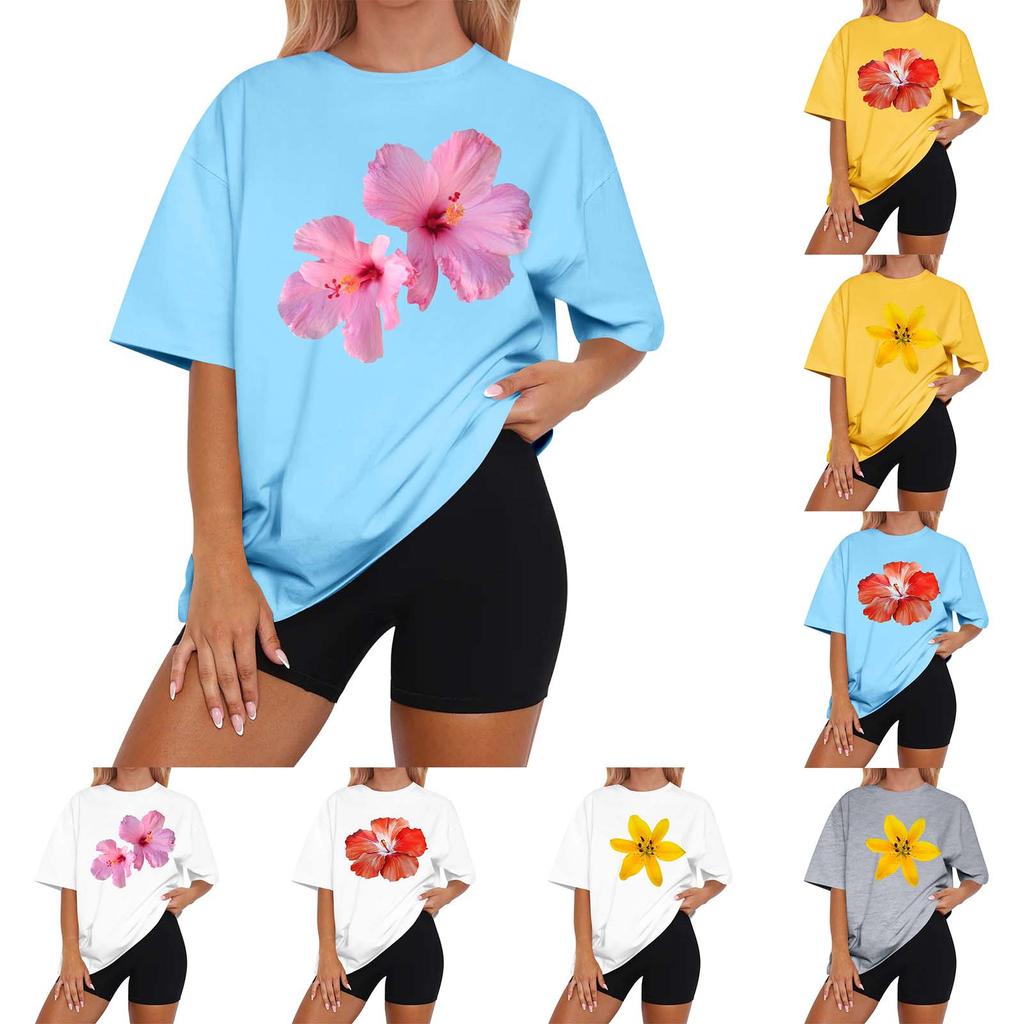 Women's Casual Printed T-Shirt Round Neck Pullover Short Sleeve Top