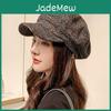 Plaid Octagonal Korean Woolen Thickened Hat Womens Fashionable Casual Beret Ear Protection Warm British Painter Hats