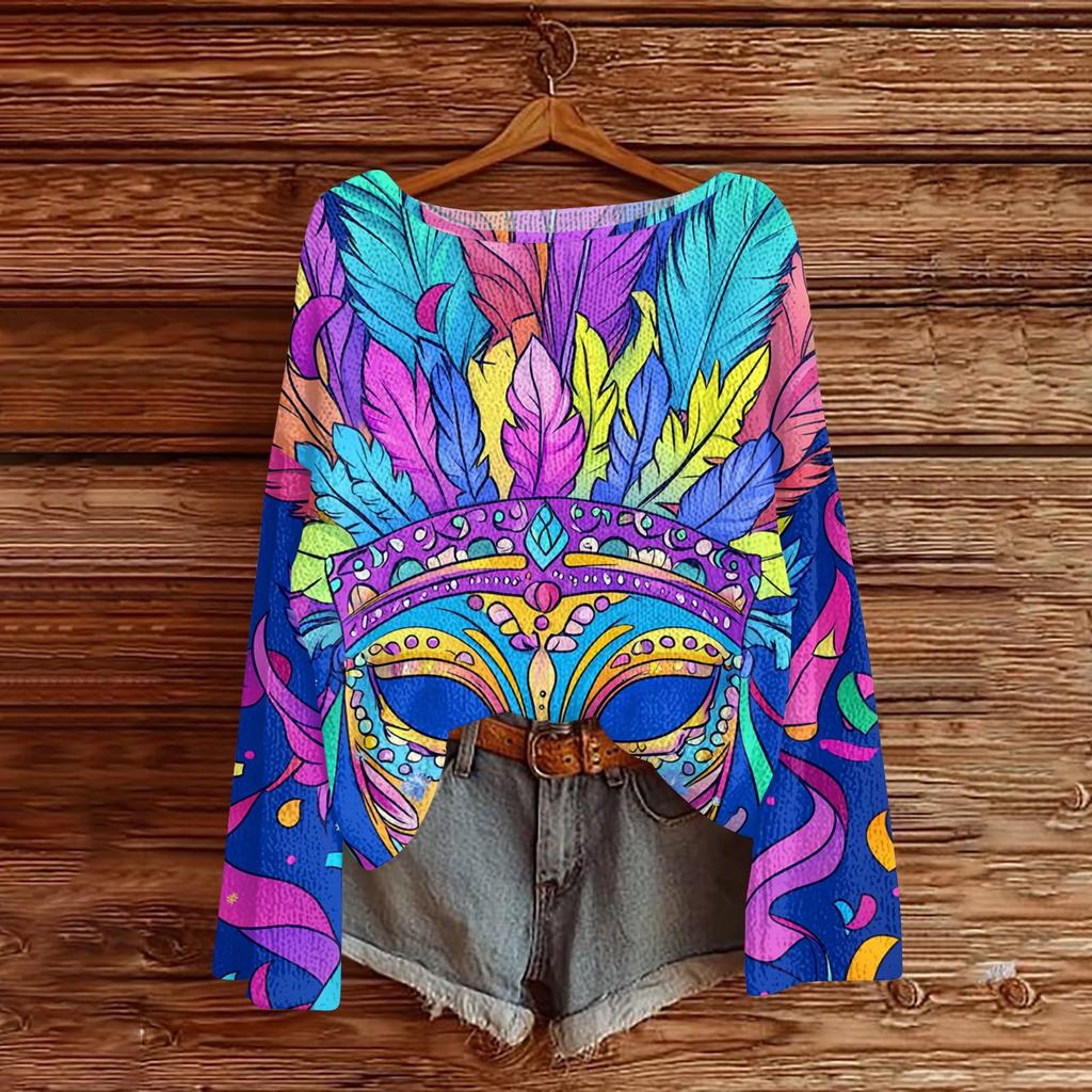 Damenmode Rundhals Langarm Print Lässiger Pullover Sweater Top