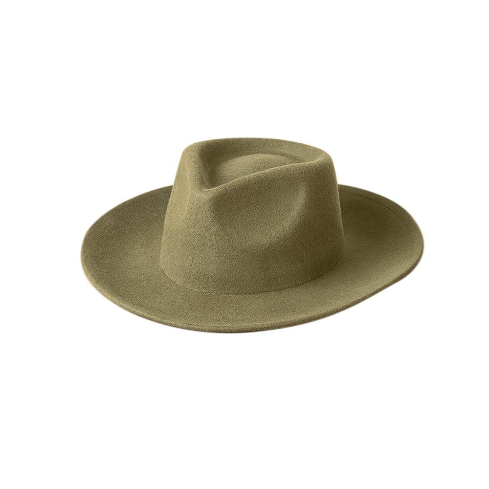 Europe, America autumn and winter new fashion simple wool felt wide brim jazz hat women's casual concave thermal top hat tide