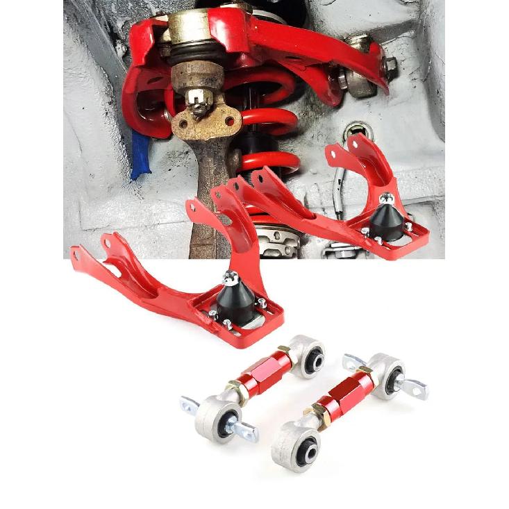 1Pair Front Upper Adjustable Camber Arm Tube Kits For 92-95 Honda Civic Eg + 92-00 Adjustable Camber Kit Red Car Accessories