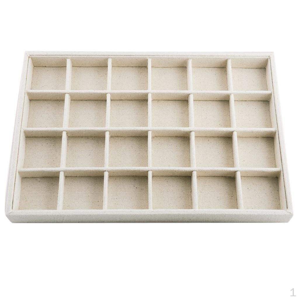 Jewelry Display Tray with Compartment Multi-purpose Stackable Box Beige