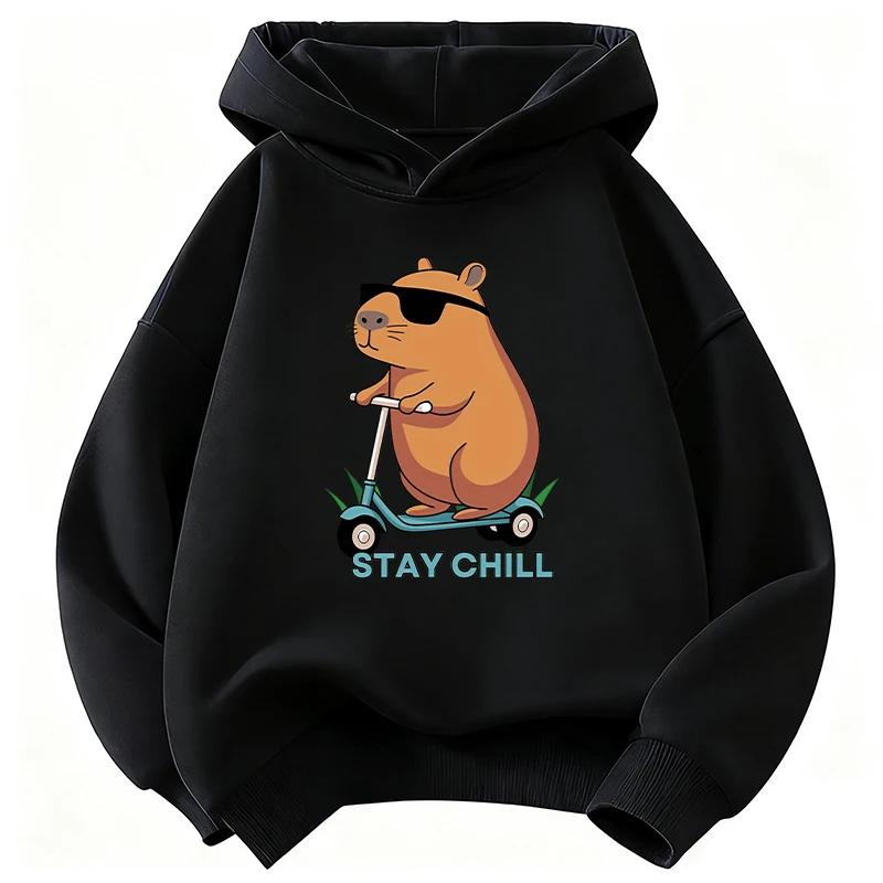 Sudadera con capucha infantil con estampado de dibujos animados de Kapibala, prenda versátil para otoño/invierno para niños y niñas, ropa deportiva.