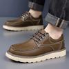 Mens Retro Stitch Leather Work Shoes Lace Up Platform Sole Non Slip Casual Oxford Outdoor Walking Business Footwear Fall Winter