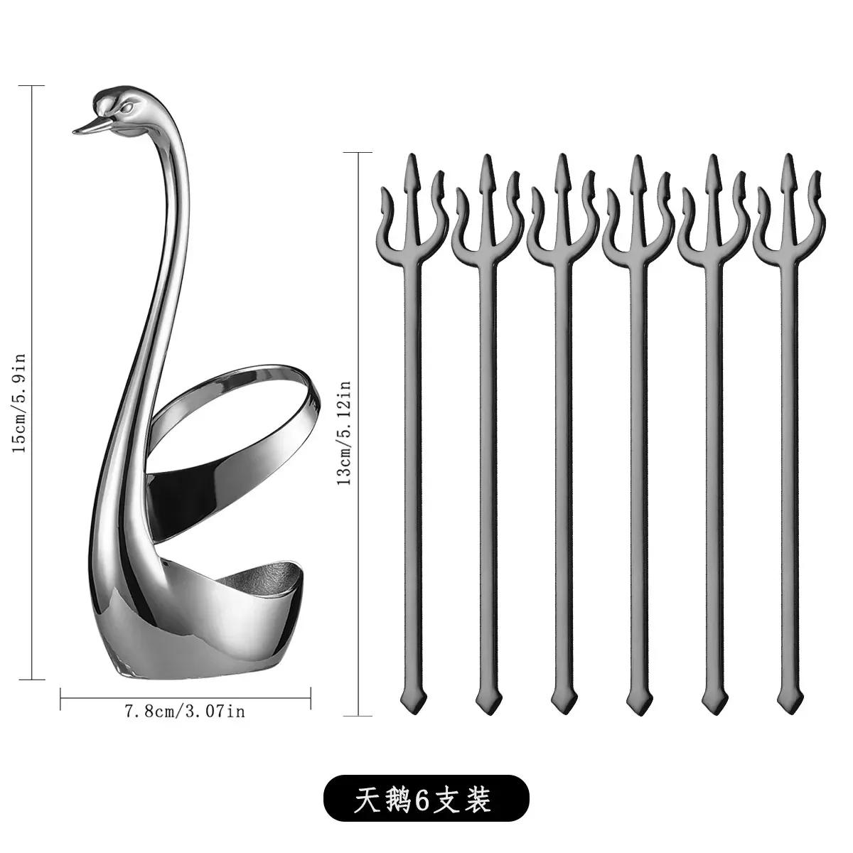 

Набор фруктовых вилок из нержавеющей стали 304, фруктовые палочки Sea King Creative Home High Beauty, набор десертных вилок Swan Seat из 6 предметов Swan 6 Pack Black