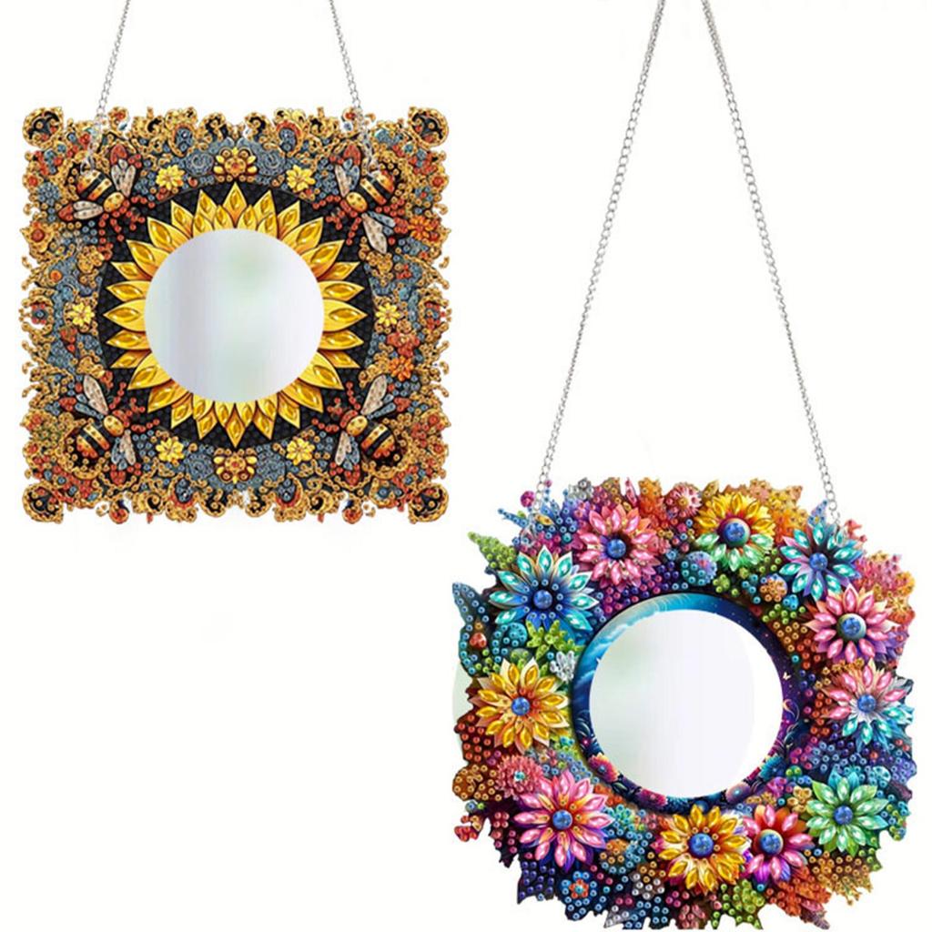 2D/Flat DIY Hanging Mirror Diamond Art Kits Diamond Painting Set Rhinestone Diamond Art Mirror Pendants Wall Door Decoration