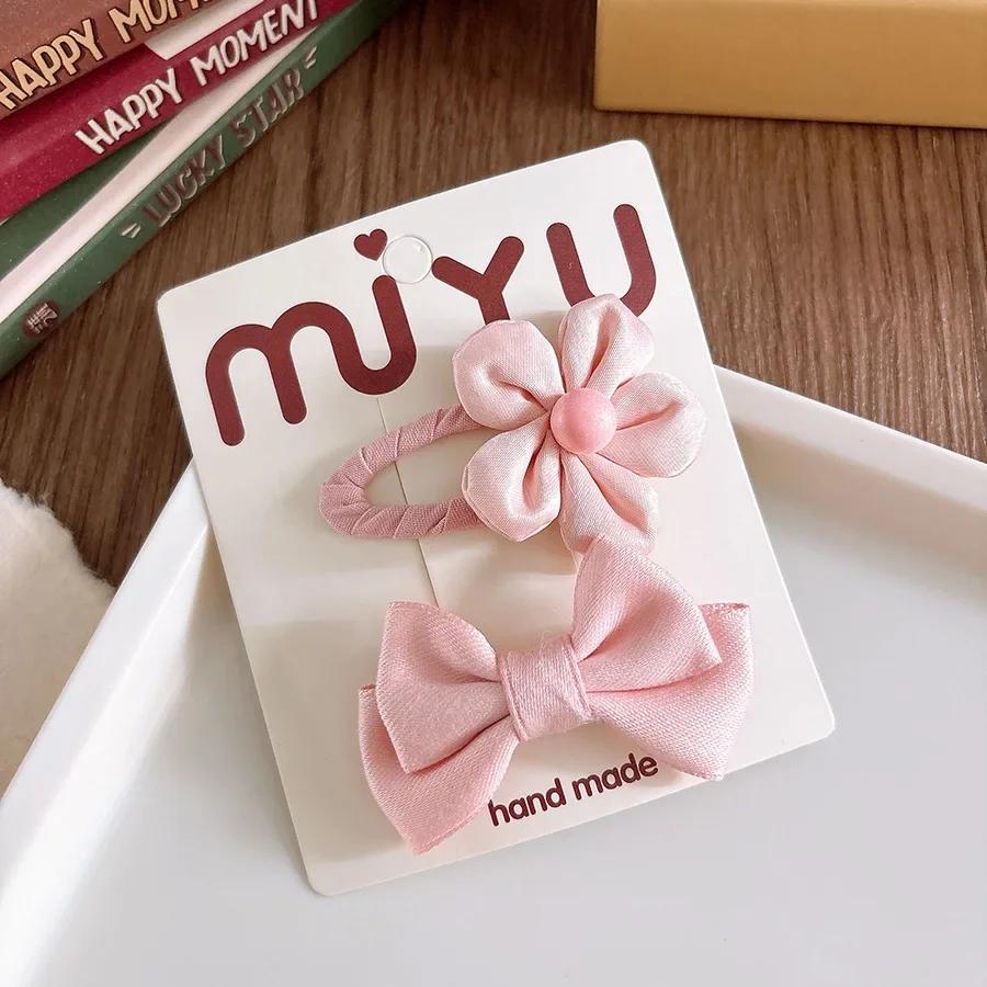 

2pcs Pink Kids Barrettes Flower and Bow Fabric Bow Children Baby Hair Clips Hairpins BB Girl s Bangs Hairpins Kids Accessories
