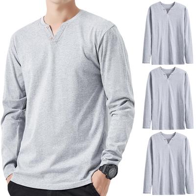 Hisitosa Langarm Einfarbig Henley-Ausschnitt Lang Herren T-Shirts, Herbst, 3er-Pack/4er-Pack, 100% Baumwolle, Farbe, T-Shirt, Unterhemd, V-Ausschnitt T-Shirt (JP,