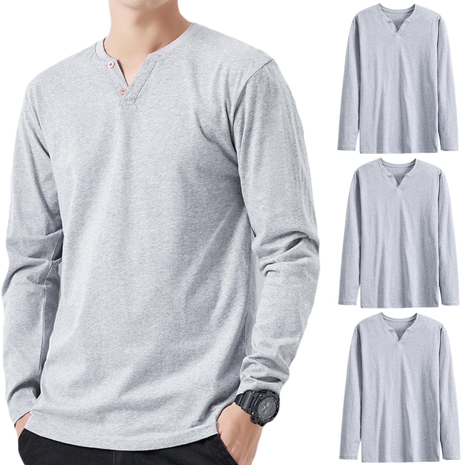 

Мужские футболки с длинным рукавом Hisitosa, однотонные, с вырезом хенли, осенние, 3 шт./4 шт., 100% хлопок, цвет, футболка, майка, футболка с V-образным вырезом (Дж. П.,